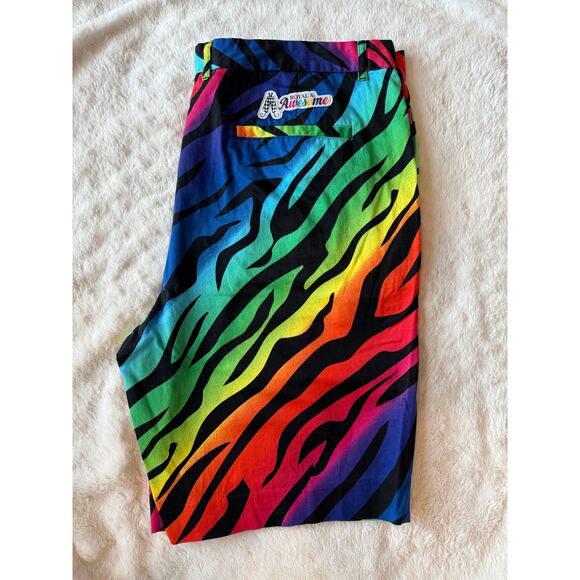 Royally Awesome NWOT Rainbow Zebra Cotton Blend Flat Front Shorts size 44 - Picture 10 of 15